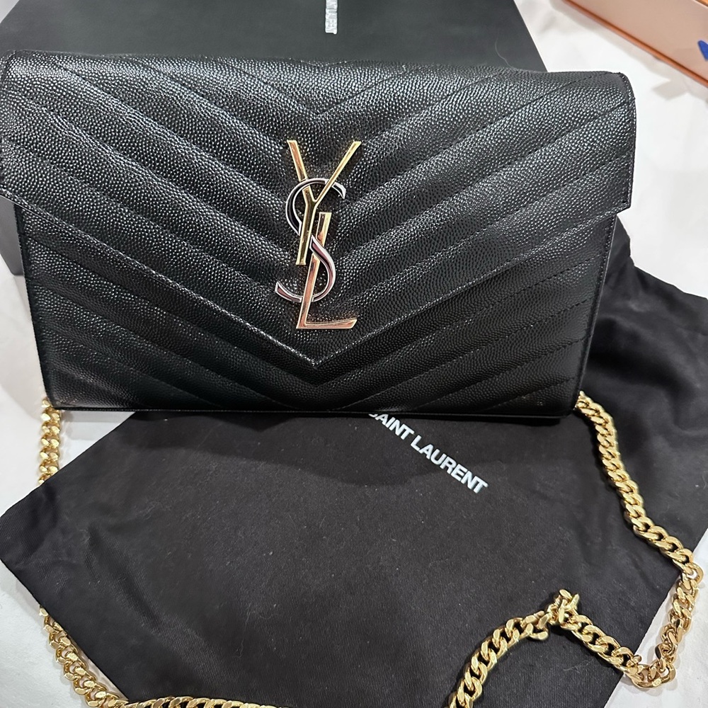 Saint Laurent Black and Gold Quilted Crossbody Bag